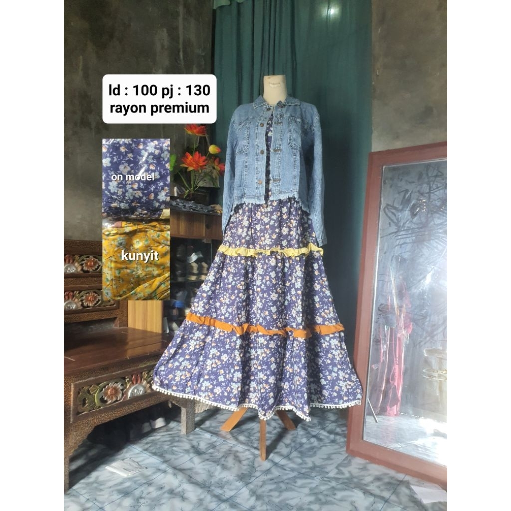 gamis rayon rompi jeans