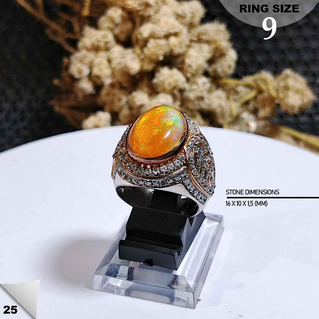E4. Permata ring perak 92% Natural opal eutophia black opal white opal kalimaya afrika ring perak vi