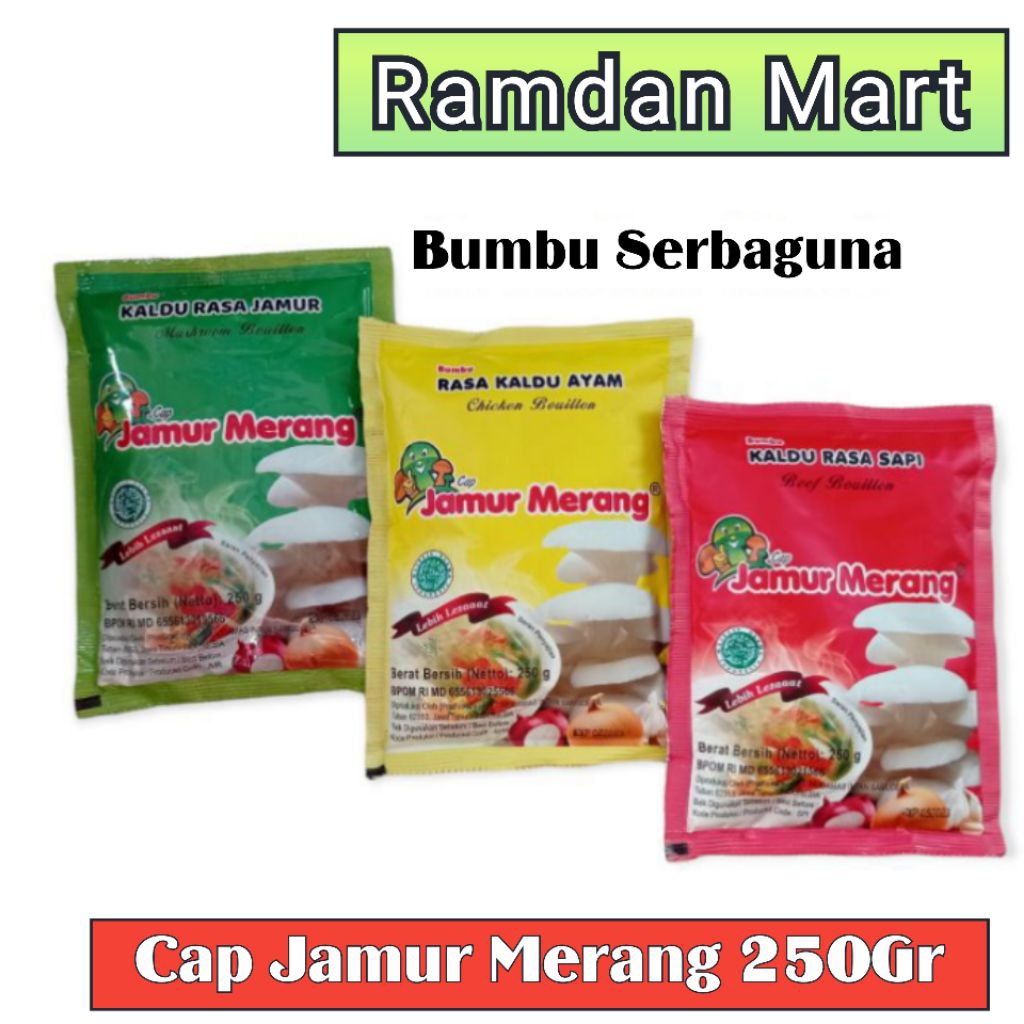 

Bumbu Serbaguna Cap jamur merang Rasa Jamur (Original), Rasa Ayam, Rasa Sapi kemasan 250gram