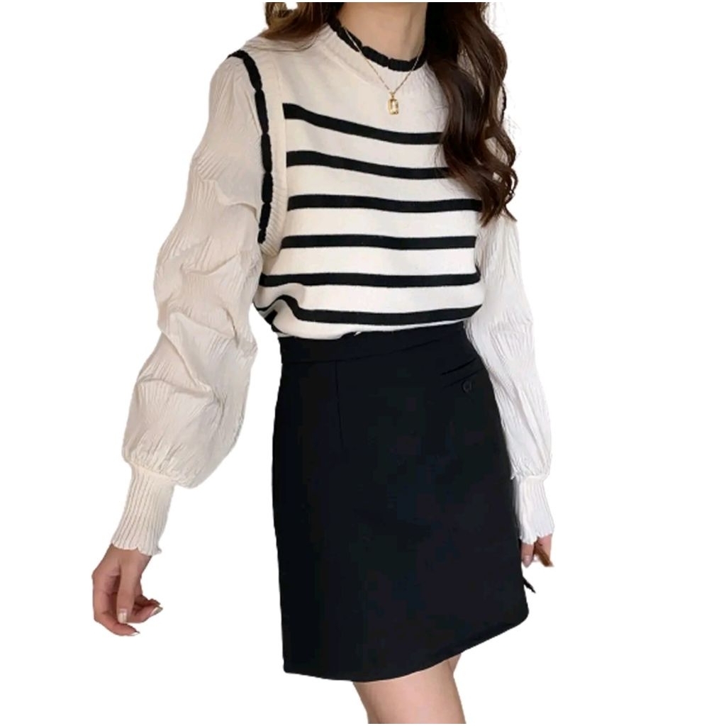 

Knit Stripes Cream Korean Style