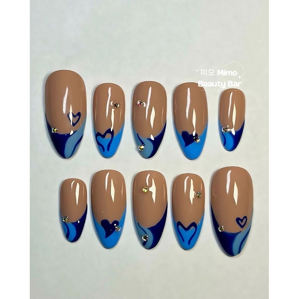 Custom Press On Nails - Yung Kai Nail's | Blue | Fake Nail | Gel Polish | Uv Gel | Kuku Palsu | Wedd