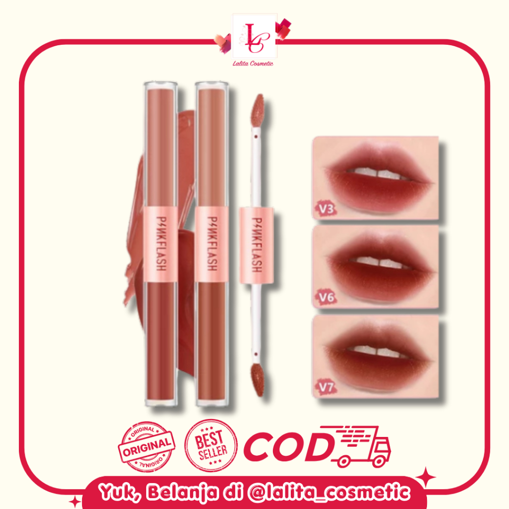 PINKFLASH 2 IN 1 Duo Dual-ended Liquid Lipstik ombre lips Matte Velvet