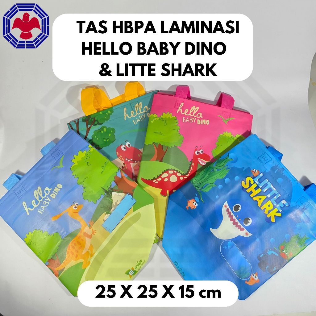 

Tas Handle Press Box Automatic (HBPA) Laminasi Hello Baby Dino & Little Shark Uk. 25 x 15x 25 cm - 12 Tas