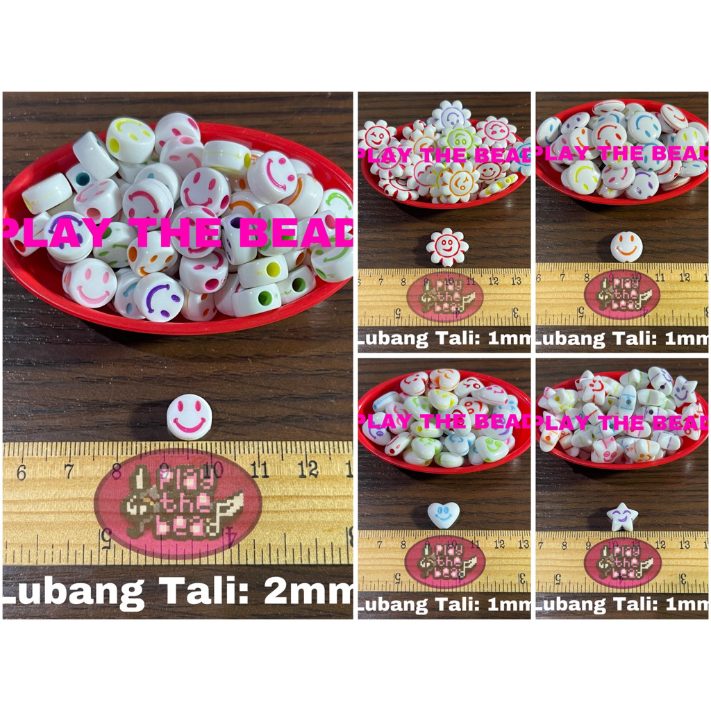 Manik Smile Putih dan Warna Bulat dan Pipih Bintang dan Hati Emoticon Smiley Kalung gelang Spacer. B