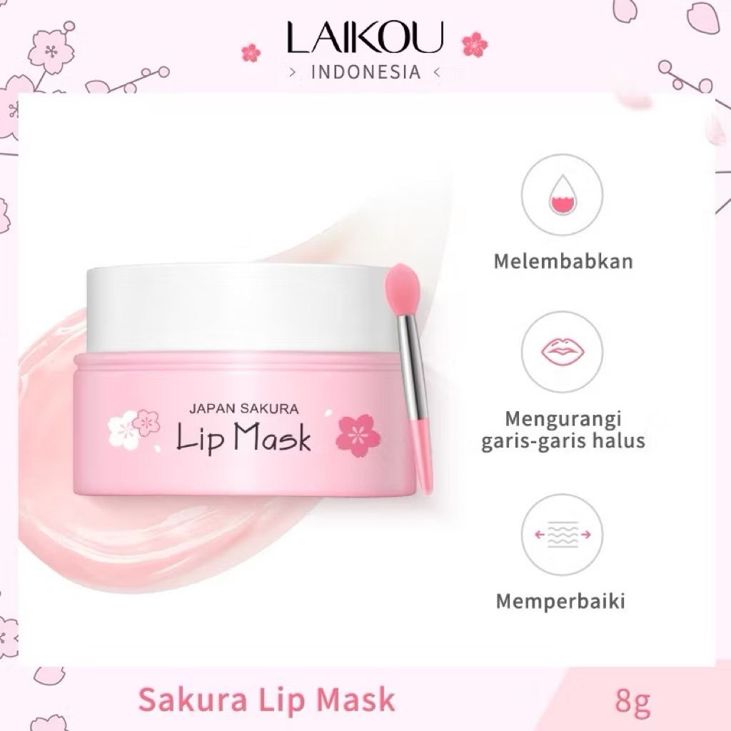 LAIKOU Sakura Lip Sleeping Mask 8g – Masker Bibir Malam, Melembapkan & Mengurangi Kerutan