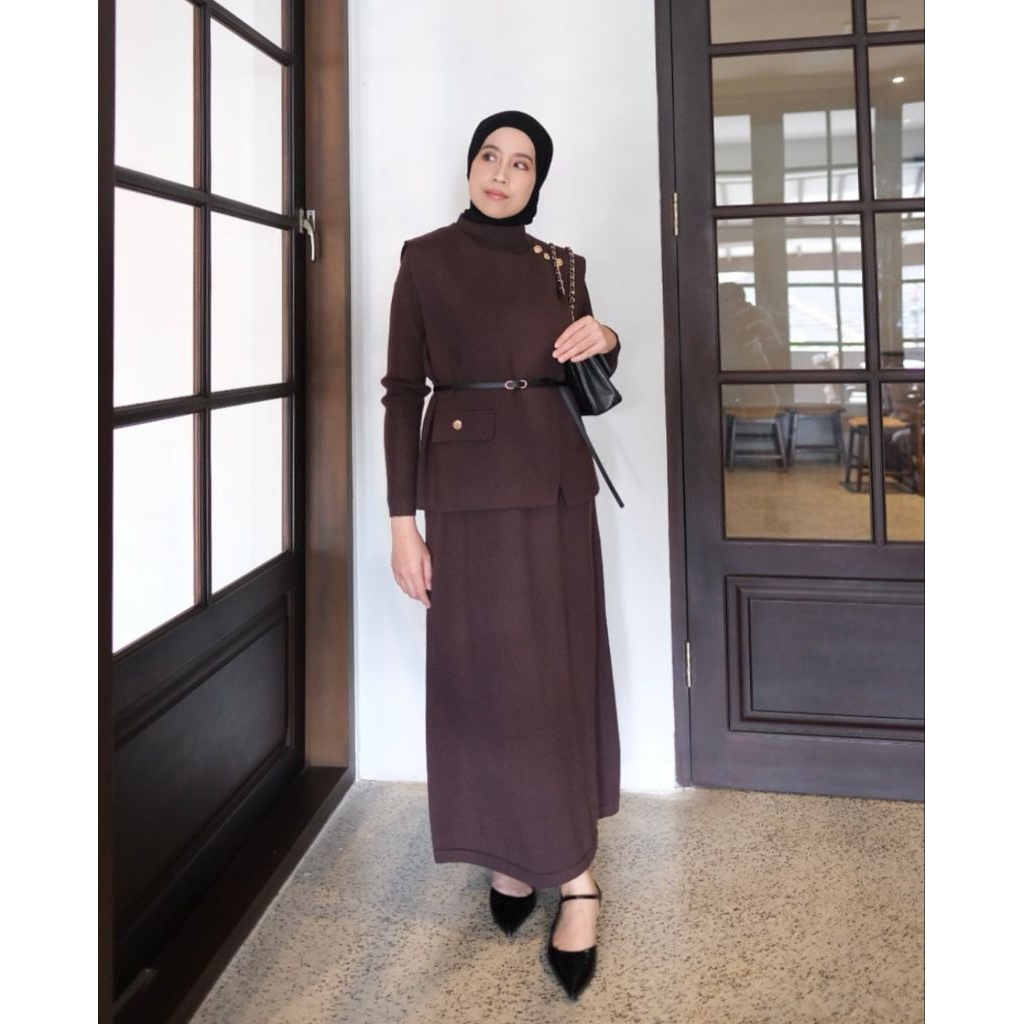 Jeana Dress Set Knit Gonegani - Gamis One Set Outer Vest By Gonegani