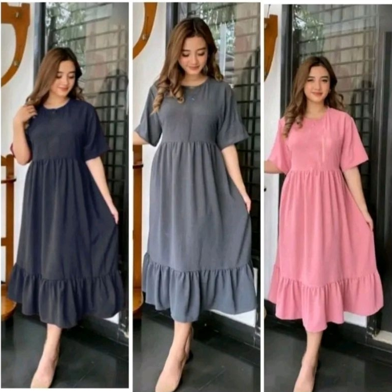 Daster Crinkle Nadira dress daster wanita crinkle airflow terbaru daster polos crinkle airflow jumbo