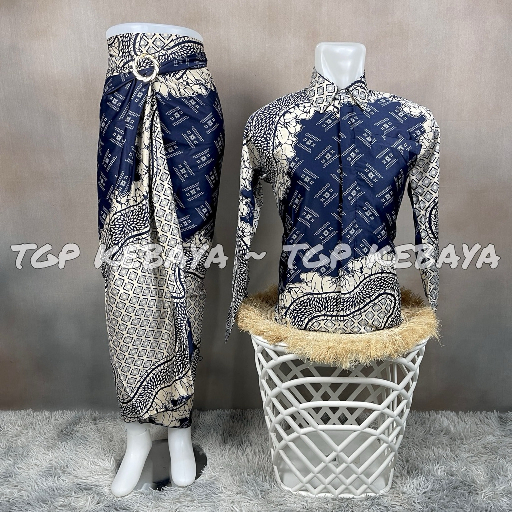 Set Batik Couple Seragam Pesta Baju Batik Kemeja Lengan Panjang Set Rok Lilit Batik Wisuda Batik Kon