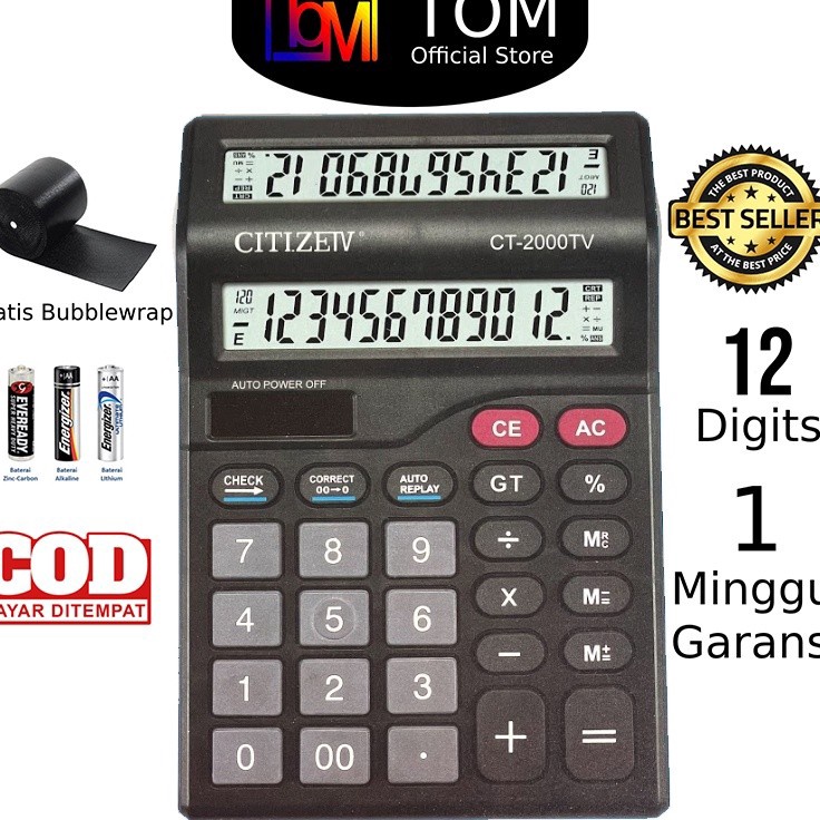 

New Kalkulator 2 Layar CT2TV 12 Digit Calculator Check Dual 2 Power