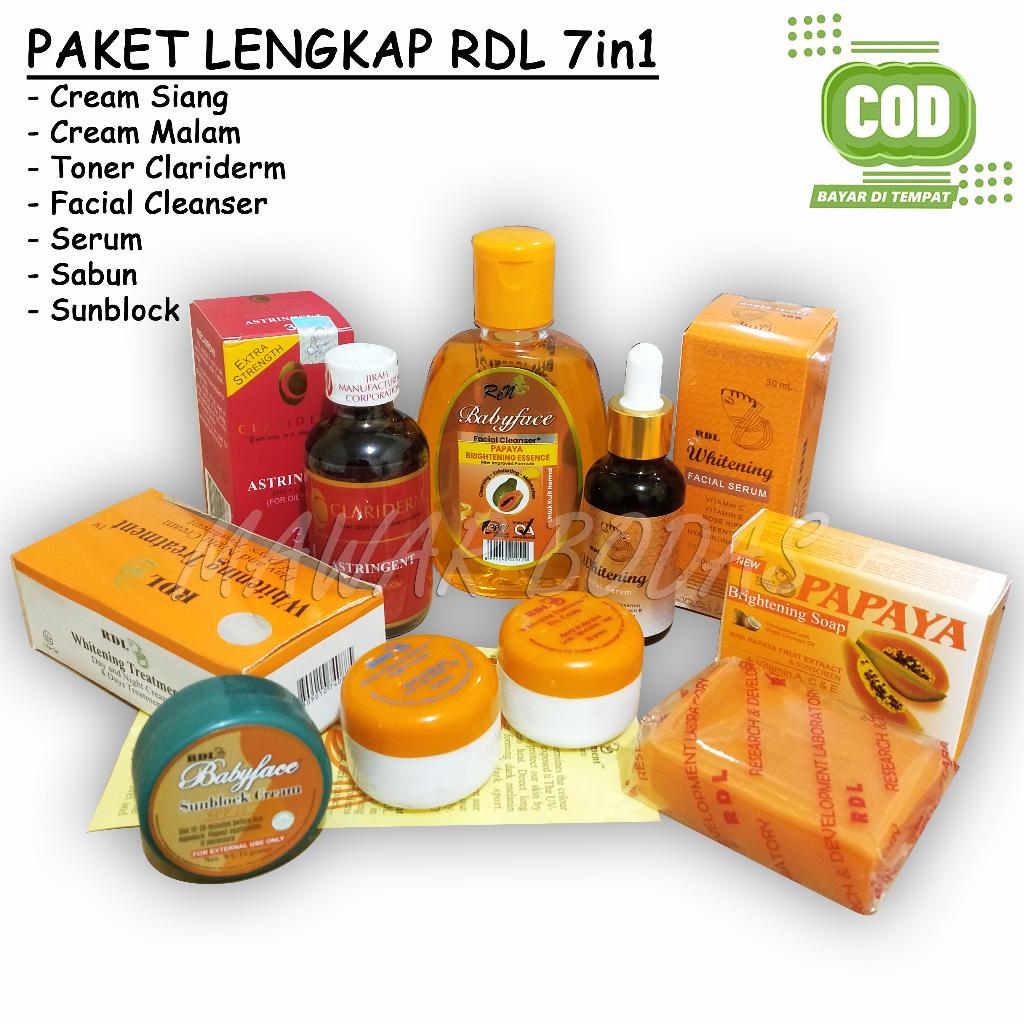 RDL Paket 7in1 Cream Siang Malam Sabun Serum Facial Cleanser Sunblock dan Toner Clariderm