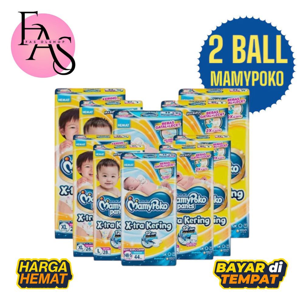 PROMO 2 BALL MAMYPOKO PANTS BUNDLING 2 BALL PAMPERS POPOK  - EXTRA KERING DIAPERS POPOK CELANA/REKAT