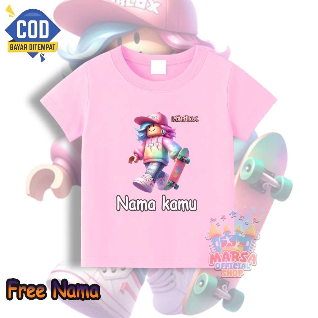 Kaos anak roblox skateboard perempuan / Kaos baju anak roblox free nama / Tshirt anak roblox free na