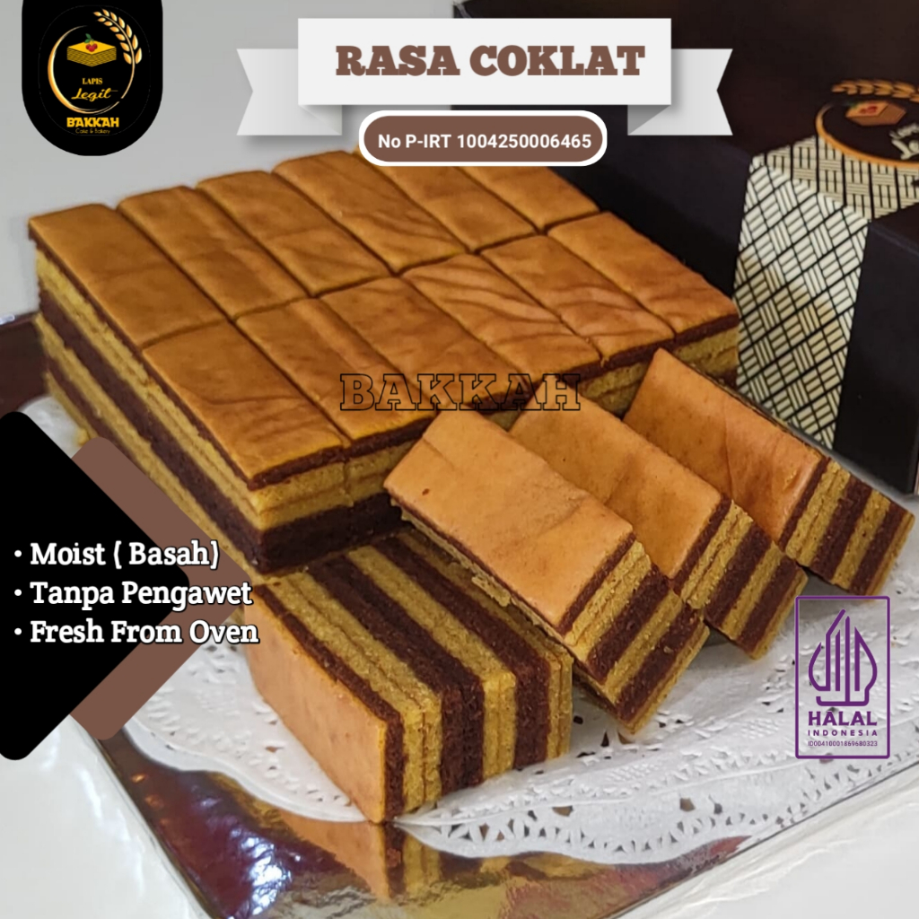 

{Bakkah Cake} Kue Lapis Legit Rasa Coklat Spesial Bahan Premum Kuning Telur Kampung Wisman 100% Halal