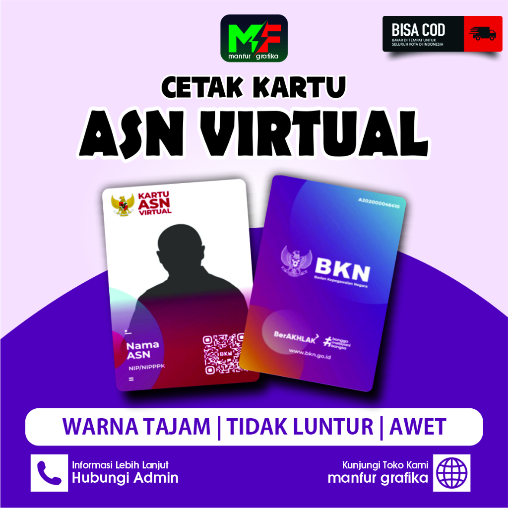 

Kartu ASN Bisa Satuan Anti Luntur Bahan PVC Tebal 2 SISI