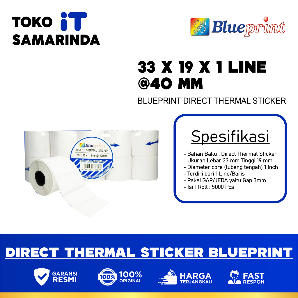 

Direct Thermal Sticker / Label Stiker BLUEPRINT 33x19x1 Line @40mm