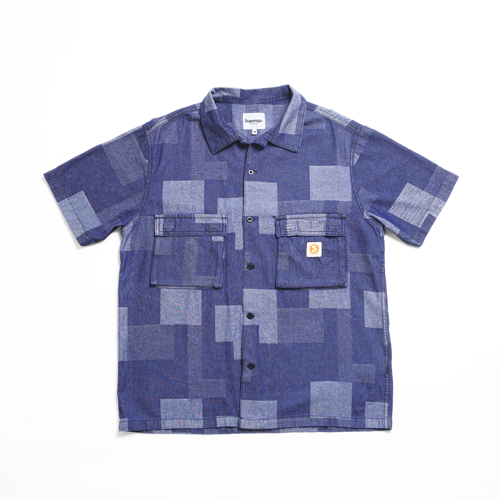 Superego Kemeja Denim Jacquard Mondrian Airflow Blue Indigo SLUB02C