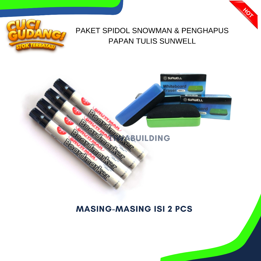 

PAKET BUNDLE SPIDOL SPIDOL SNOWMAN BIG-12 BLACK + PENGHAPUS PAPAN TULIS WHITEBOARD CLEAR