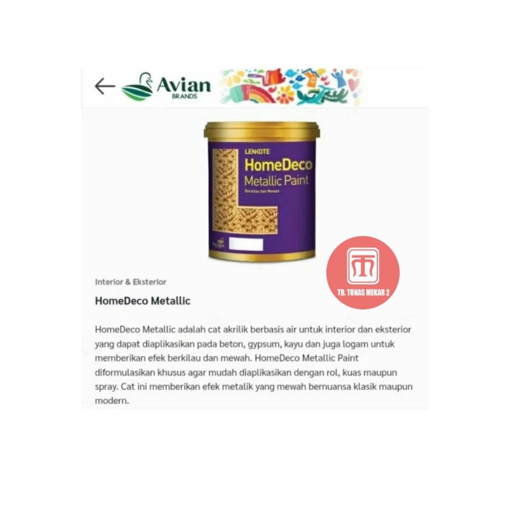 Cat Tembok Warna Gold/Emas | 0.75L, 0.2L | Lenkote Homedeco Metallic [Avian]