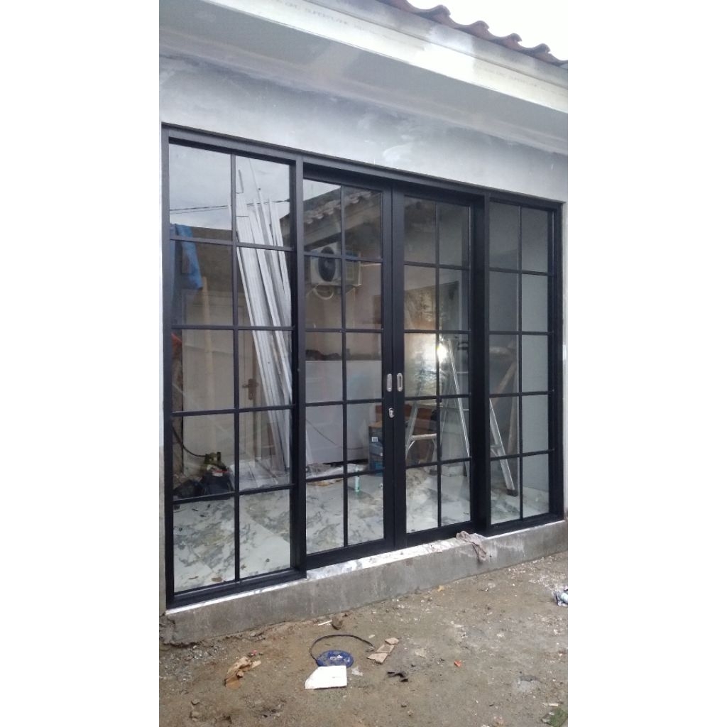 Pintu geser sliding dobel Mix kaca mati+Pemasangan