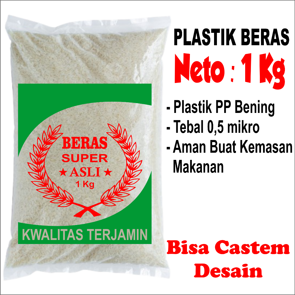 Plastik kemasan beras 1kg isi 100 Lembar PP Bening Kemasan Beras