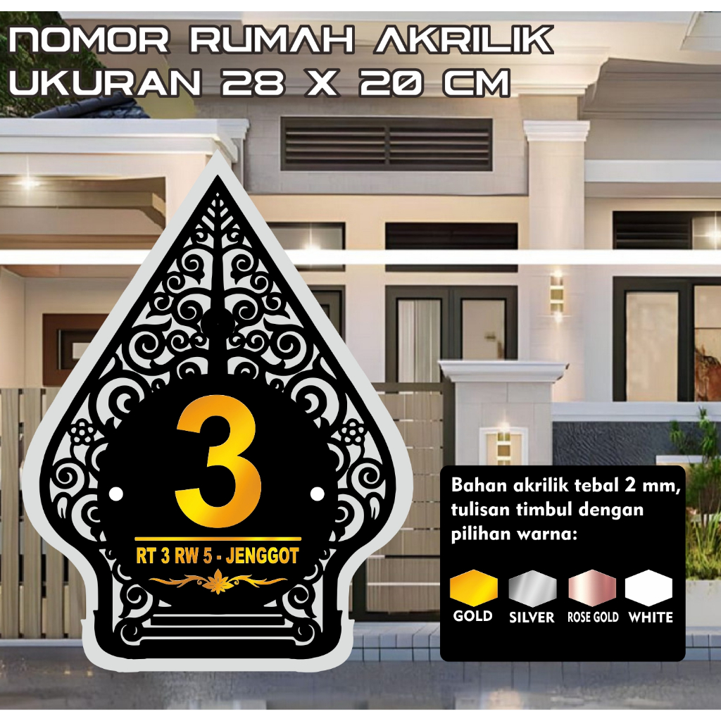 NOMOR RUMAH TULISAN TIMBUL / NOMOR RUMAH AKRILIK GUNUNGAN WAYANG / PAPAN NOMOR RUMAH TULISAN TIMBUL 