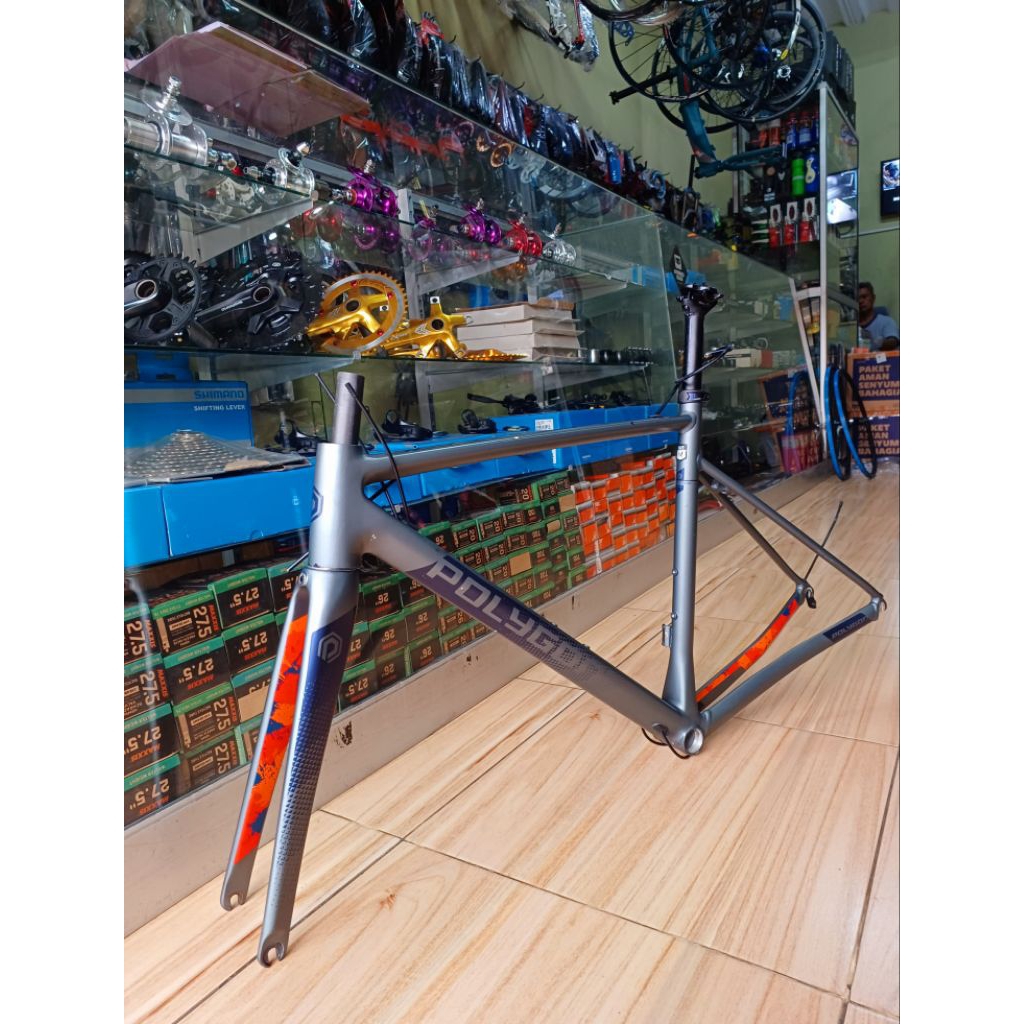 Frame Roadbike Polygon Stratos S4 Ubrake Size M 700C Frame Alloy Fork Carbon Grey Second Mulus Origi