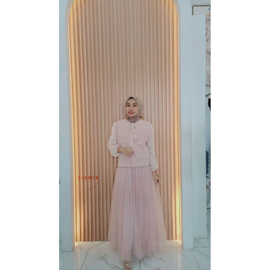 Gamis + vash rajut kombinasi tutu import
