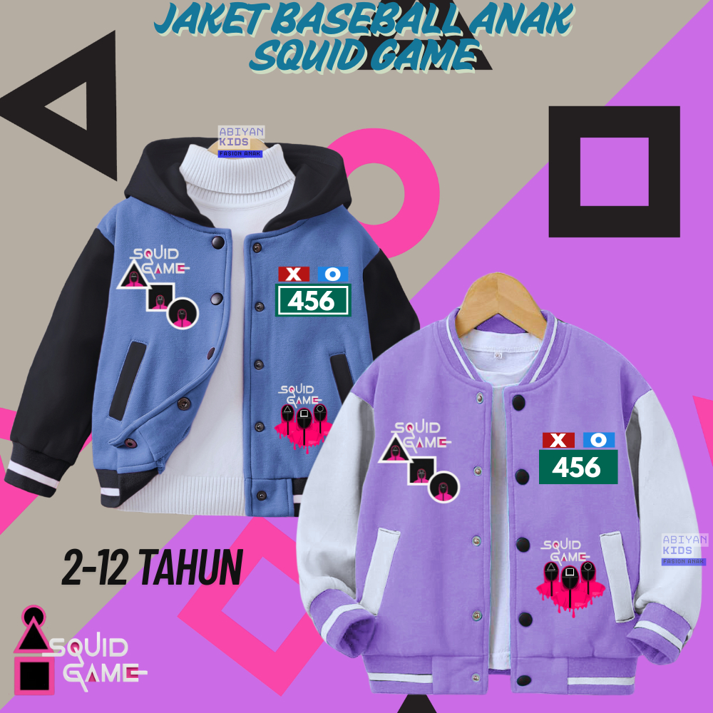 JAKET SQUID GAME BASEBALL & VARSITY HOODIE ANAK SQUID GAME UNISEX ANAK LAKI LAKI PEREMPUAN USIA 2 - 