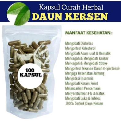 KAPSUL DAUN KERSEN 100 kapsul Diabetes,asam urat,stroke