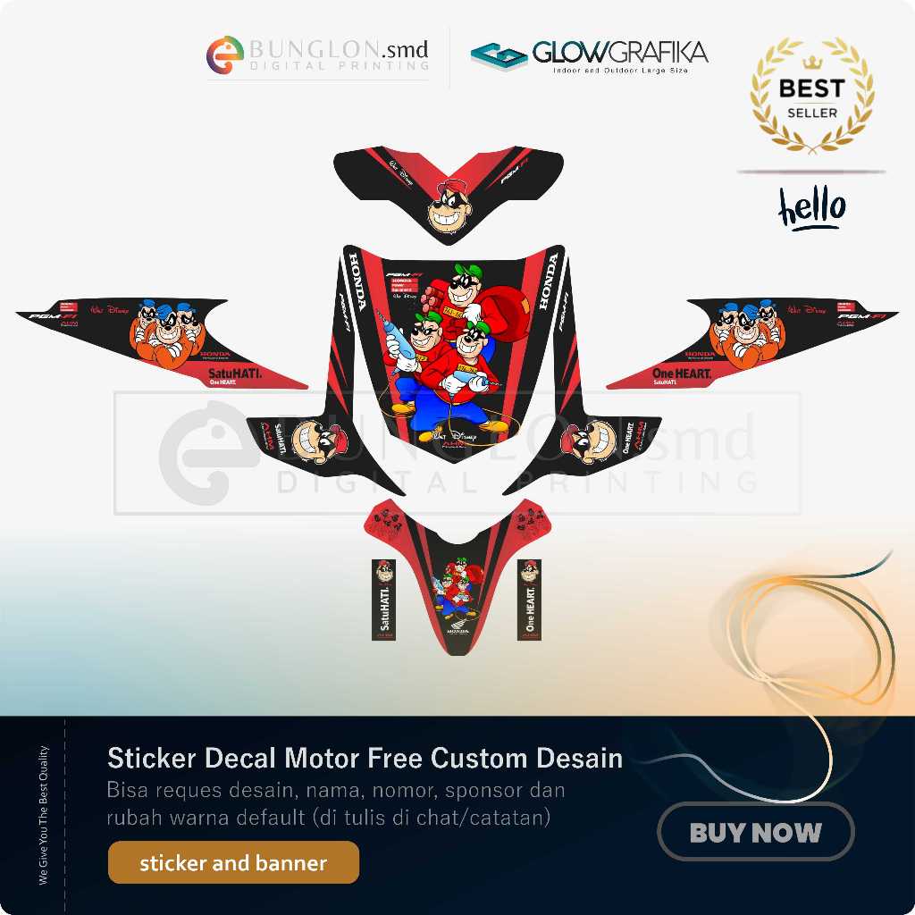 DECAL STIKER MOTOR CUSTOM HONDA BEAT KARBURATOR EDISI BEAGLE BOYS