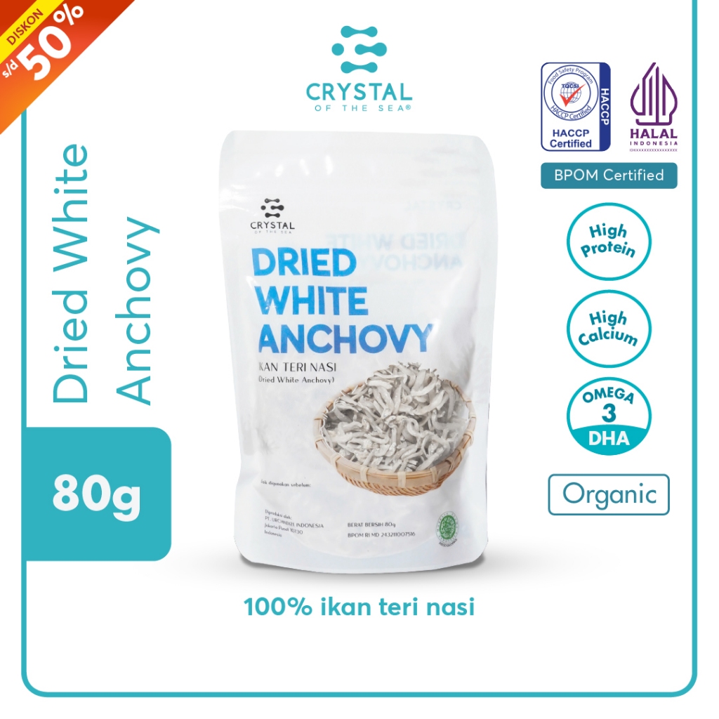 

Crystal of the Sea | Dried White Anchovy (80GR) | Ikan Teri Nasi / Whitebait- Lauk MPASI NON Pengawet