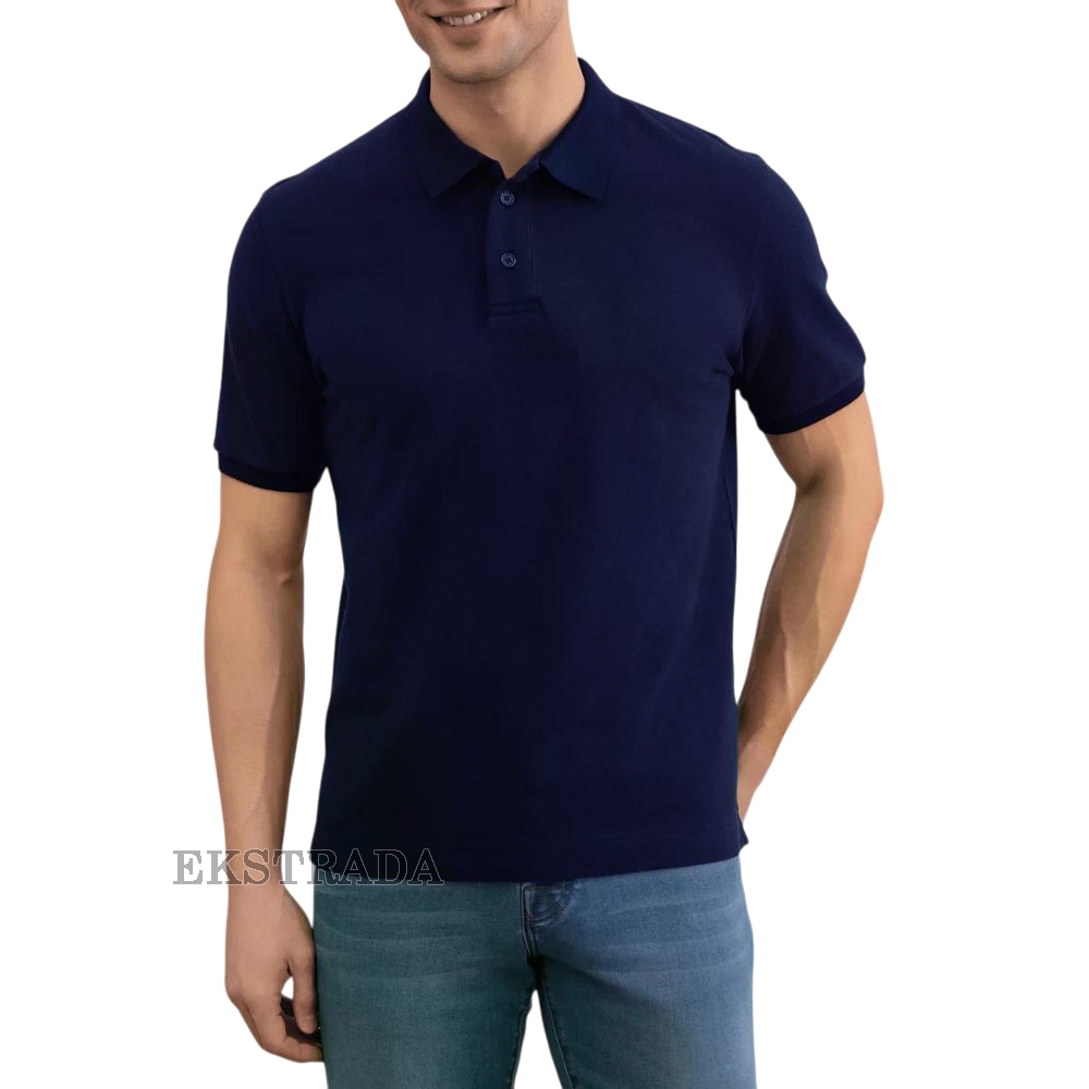 Kaos Kerah Pria Biru Tua Polos Polo Shirt Pria Lengan Pendek Kerah Fashion Kaos Pria Kekinian