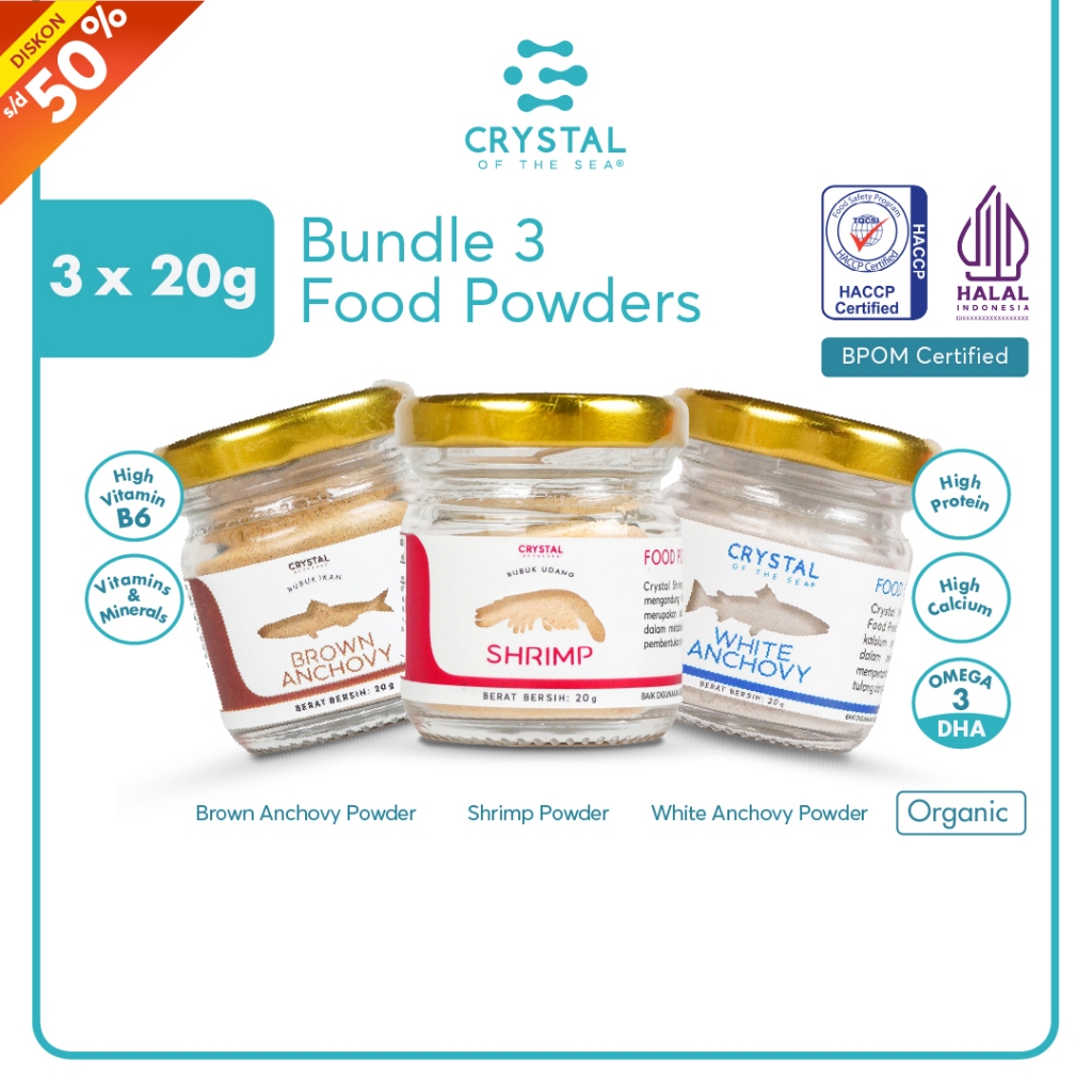 

Crystal of the Sea | Bundle 3 Food Powder (20GR) | Bubuk Ikan Teri Nasi | Bubuk Udang Rebon | Bubuk Teri Jengki - Tabur / Penyedap Kaldu MPASI NON MSG PAKET HEMAT