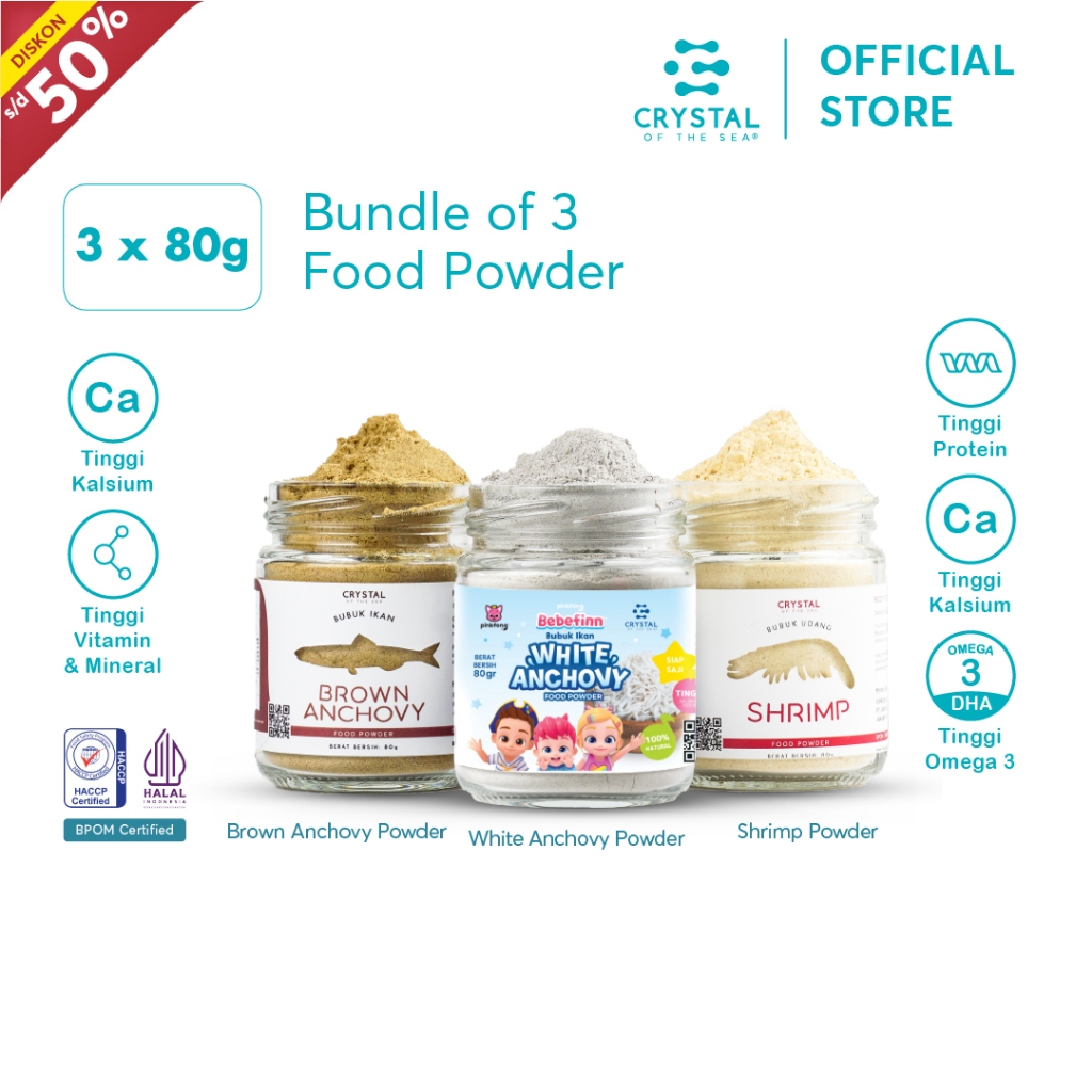

Crystal of the Sea - (Set of 3 Box 80G) White Anchovy + Brown Anchovy + Shrimp Powder / Bubuk MPASI