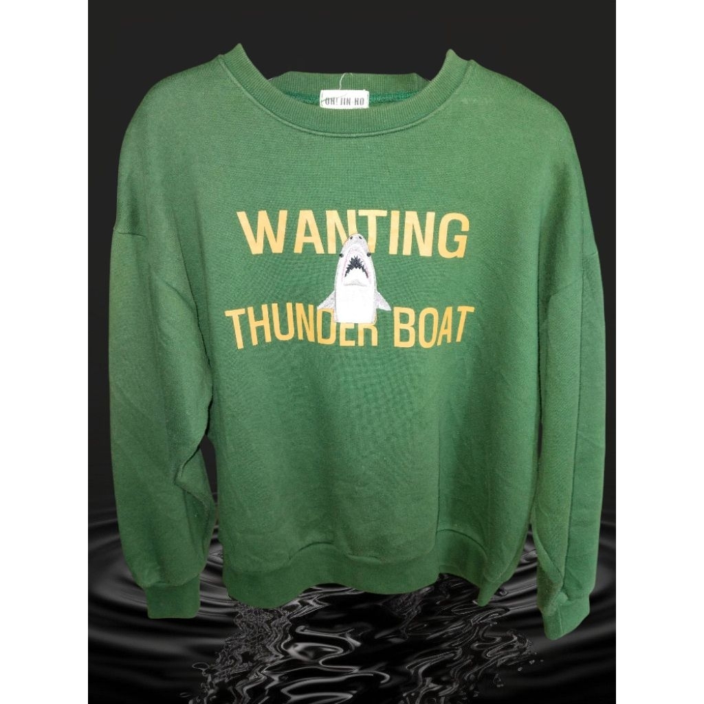 BAJU KAOS PANJANG CN HIJAU BORDIR CROP KROP CREWNECK OH JIN HO