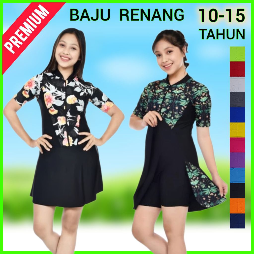 10-15 Tahun Baju Renang Anak Perempuan Lengan Pendek ROK Motif Cantik Pakaian Berenang Anak Cewek Us