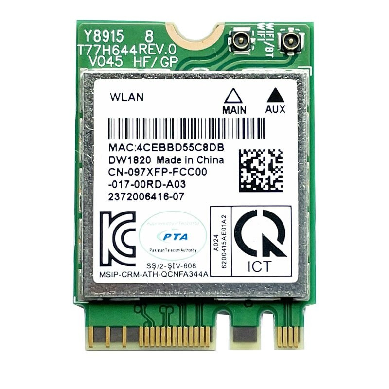 Wifi 5 ac card qualcomm atheros DW1820 QCNFA344A Bluetooth 4.1 Dual Band wlan Wireless NGFF M2 2230 
