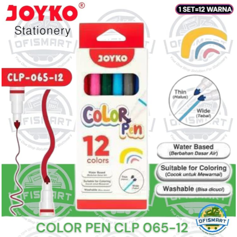 

Joyko Color Pen CLP 065 - 12 Spidol Set Anak Washable Nontoxic | @1Set=12 Warna