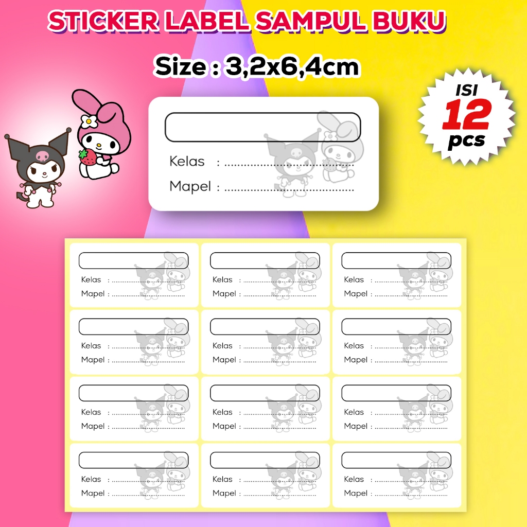 

AF Stiker Label Buku Polos, Label Nama Sampul Mata Pelajaran Sanrio