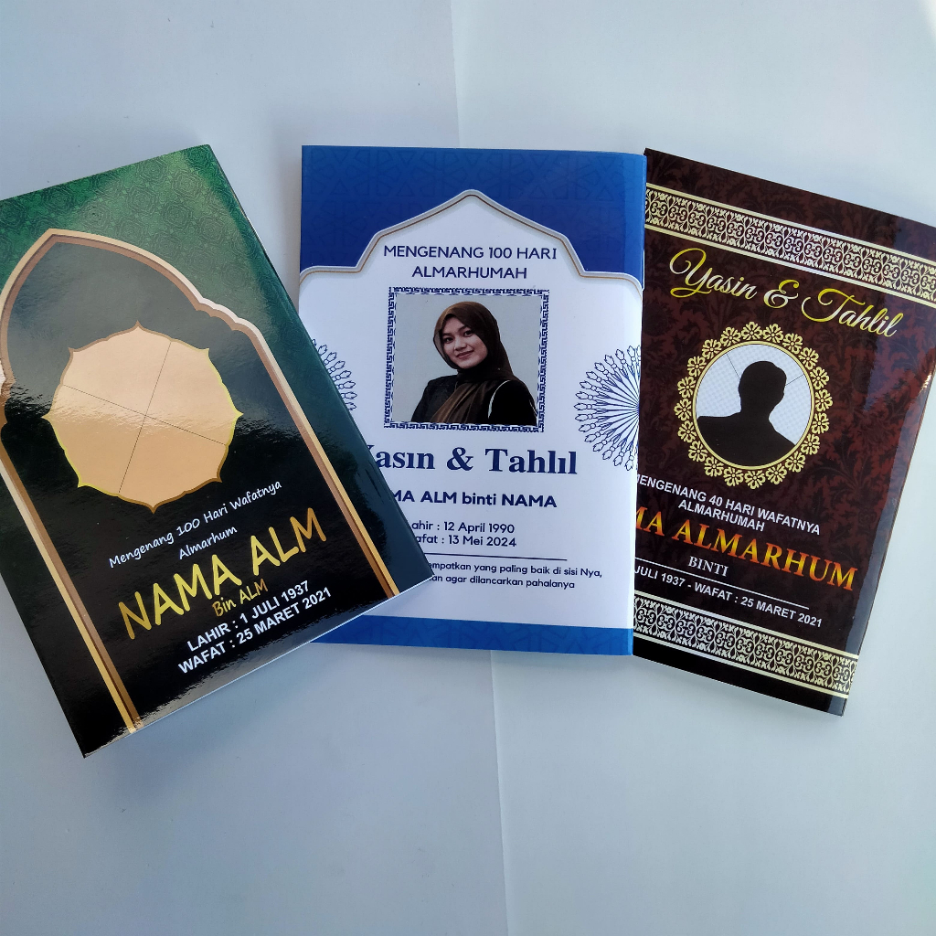 Cetak yasin dan tahlil soft cover  yasin costom foto almarhum