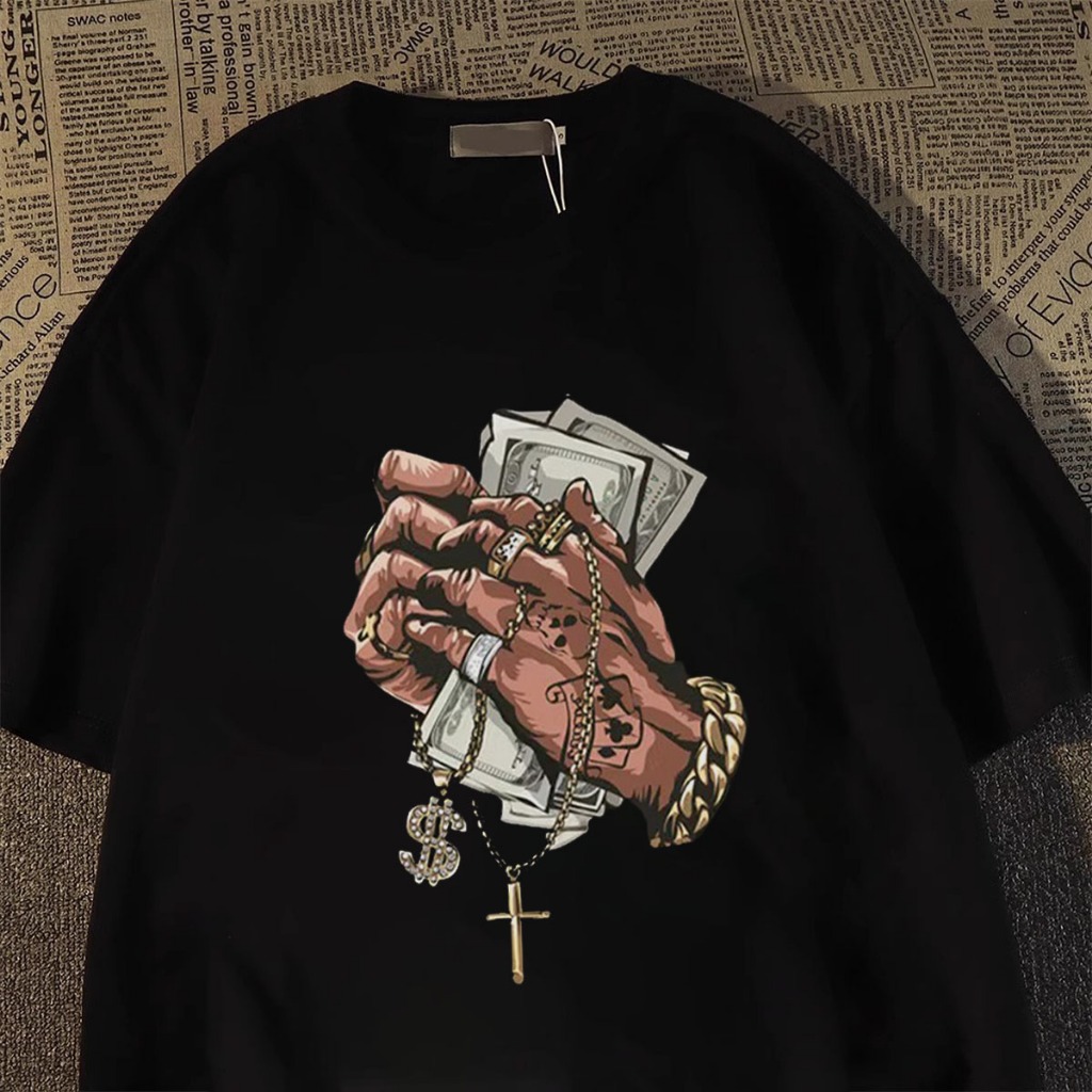 TINY Tshirt Oversize Baju Kaos Pria Distro Original 100% Tebal Pegang US Dolar di Tangan Gaya Amerik