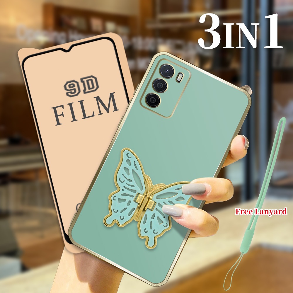3 in 1 PAKET HEMAT Casing OPPO A16 A16s Case Aesthetic Softcase dengan Film Keramik Anti Gores dan S