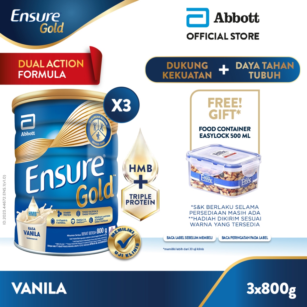 

Ensure Gold HMB Vanila 800 g - Nutrisi Dewasa Rendah Laktosa - 3 pcs - FREE GIFT