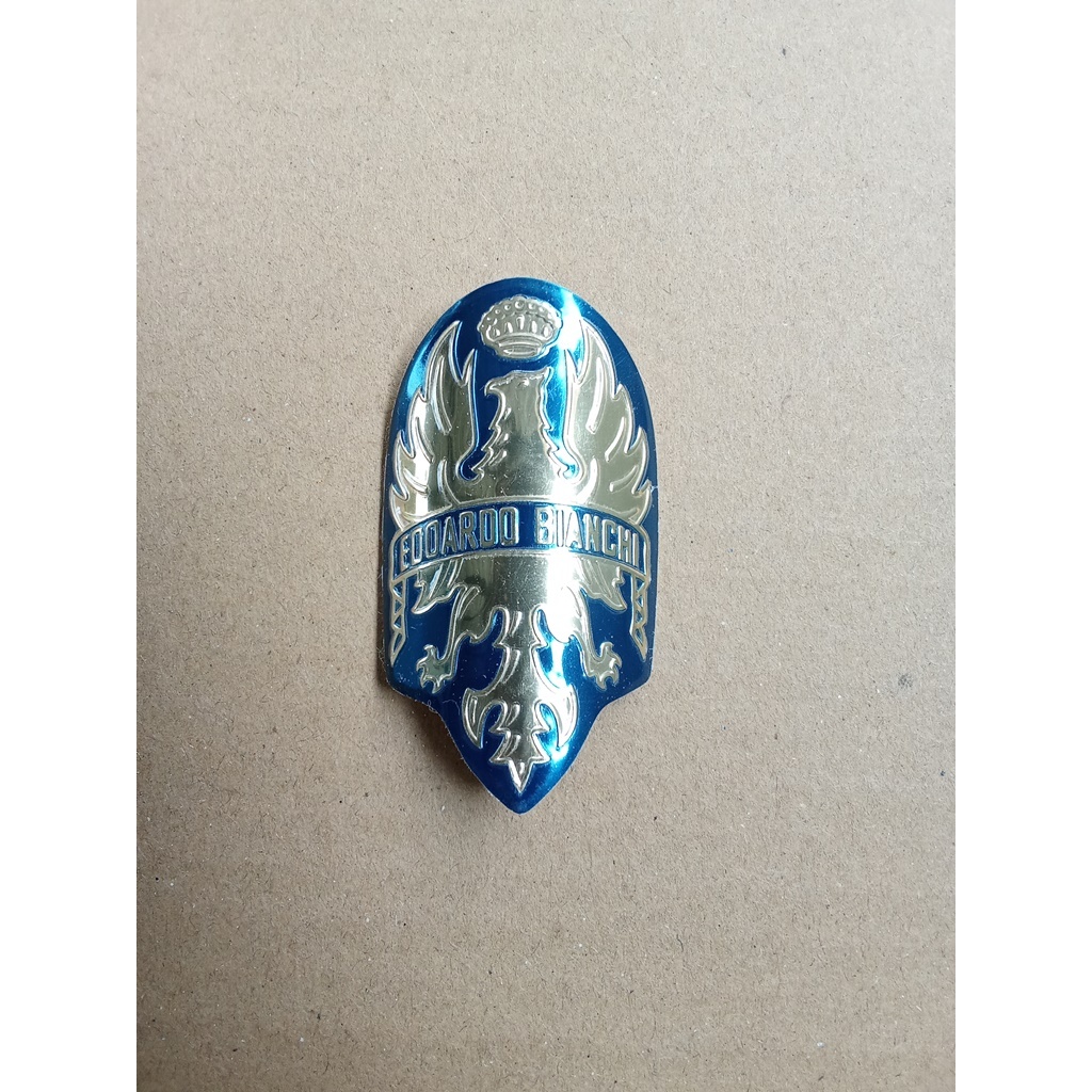 Emblem plat merk sepeda onthel Bianchi Navy Gold