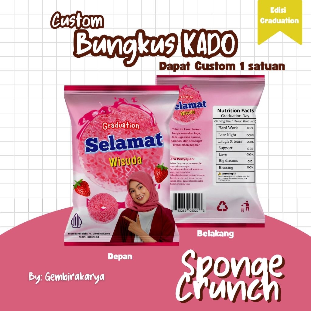 

[CUSTOM BUNGKUS KADO] Bentuk Snack Unik – Versi SPONGE CRUNCH Edisi Graduation