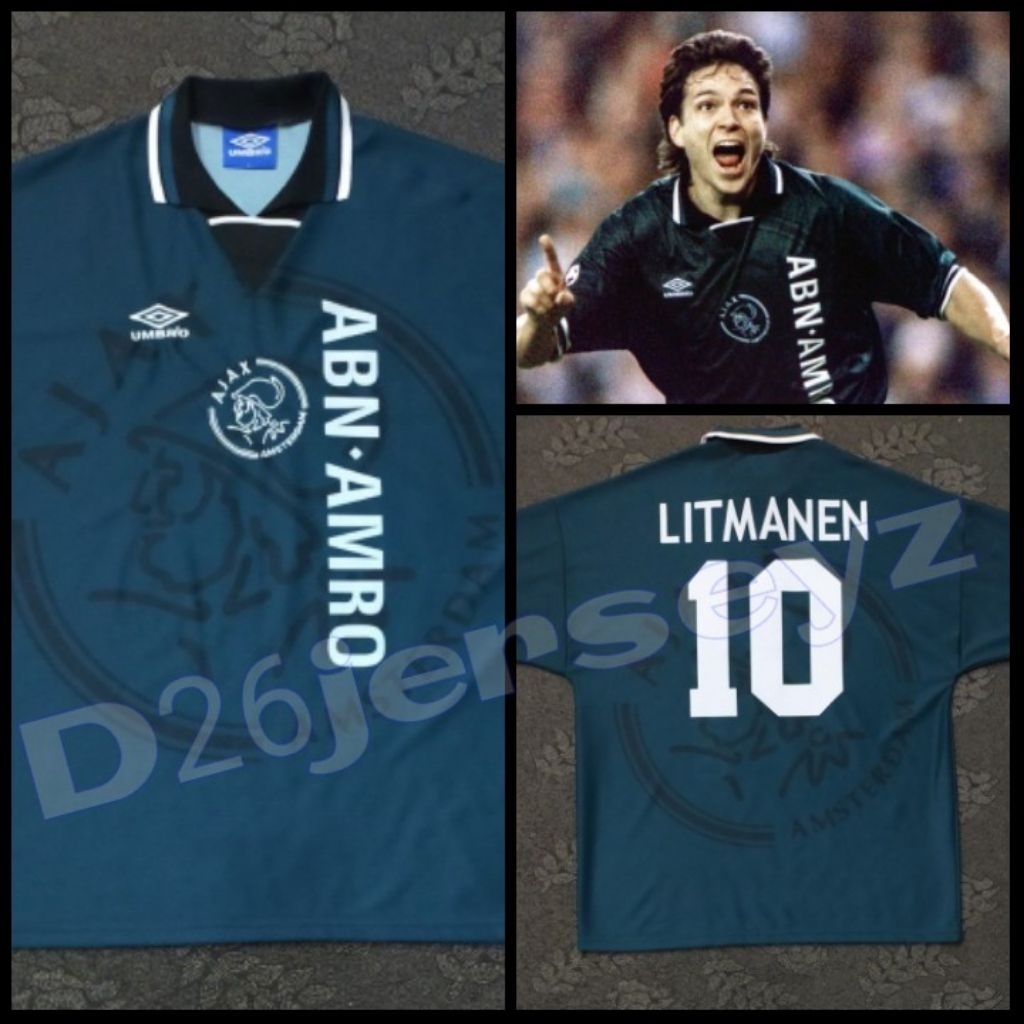Jersey RETRO Ajax Amsterdam Away 1995 / 1996 + Cetak Nama Nameset KLUIVERT 9 / LITMANEN 10 / Custom 