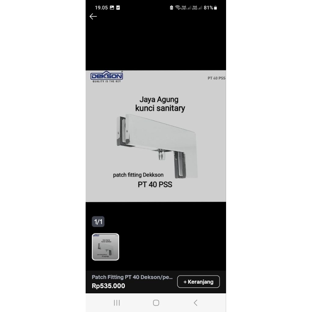 Patch Fitting PT 40 Dekson/Penjepit Pintu Kaca Dekson PT 40