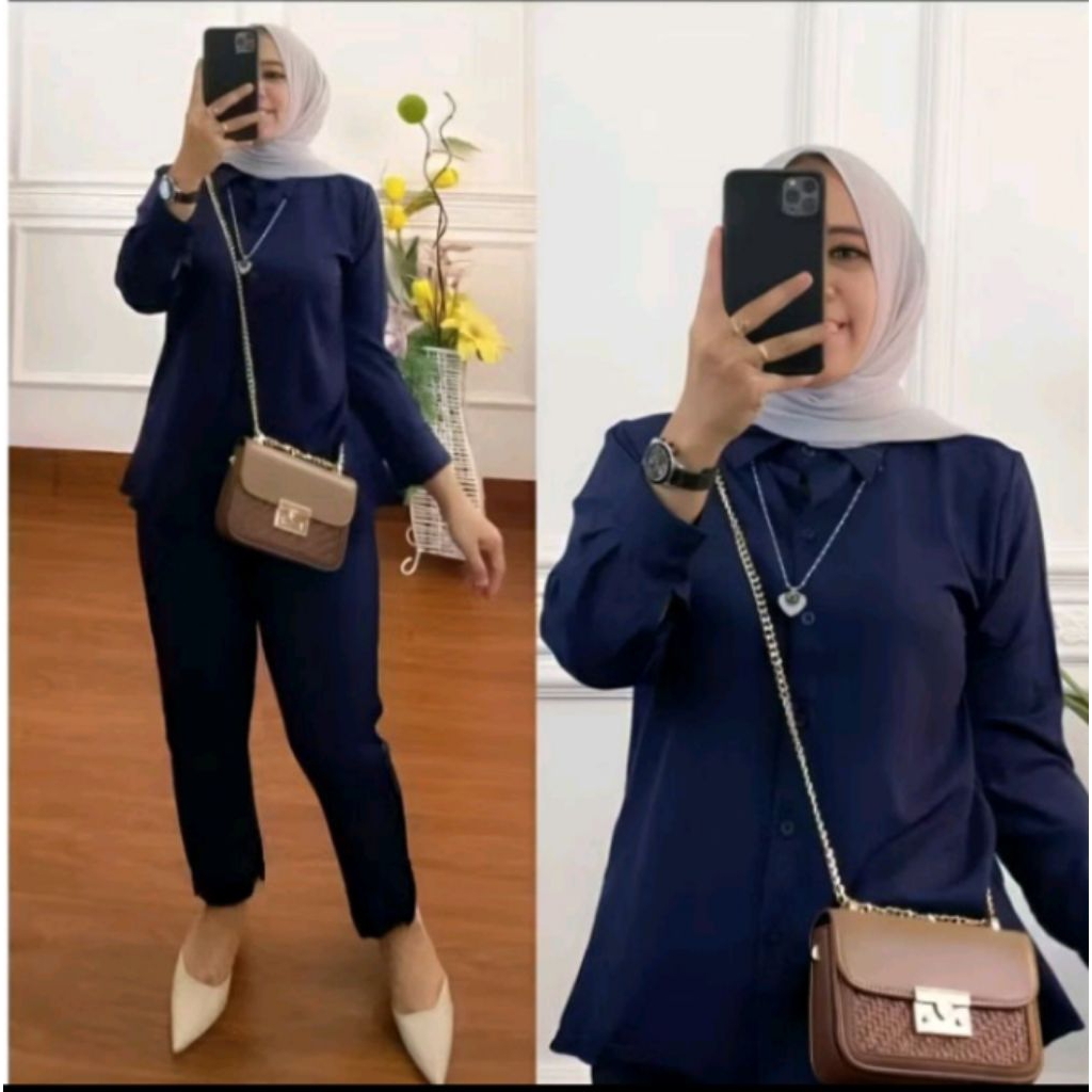 BISA COD PREMIUM YETTA ONE SET WANITA POLOS LINEN SETELAN WANITA
