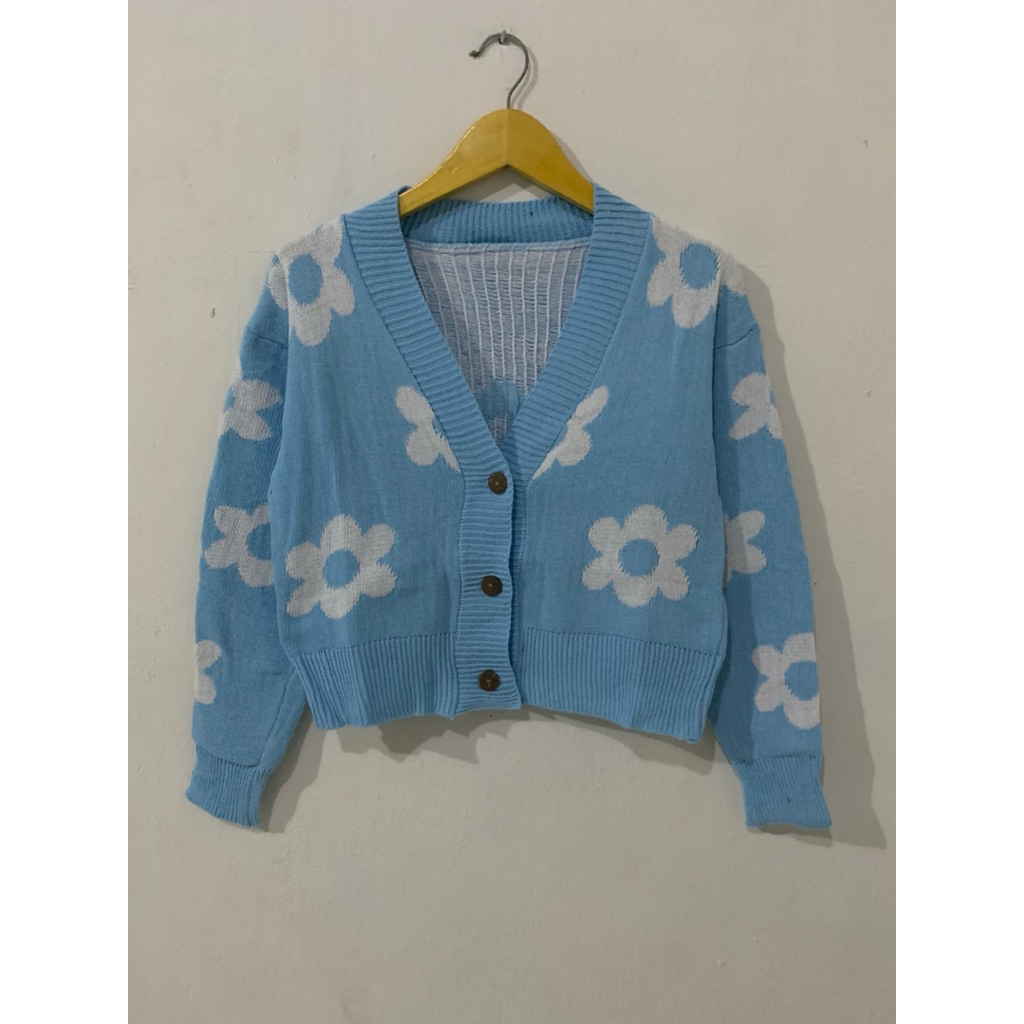rajut cadigan flower/rajut cardigan crop motif bunga