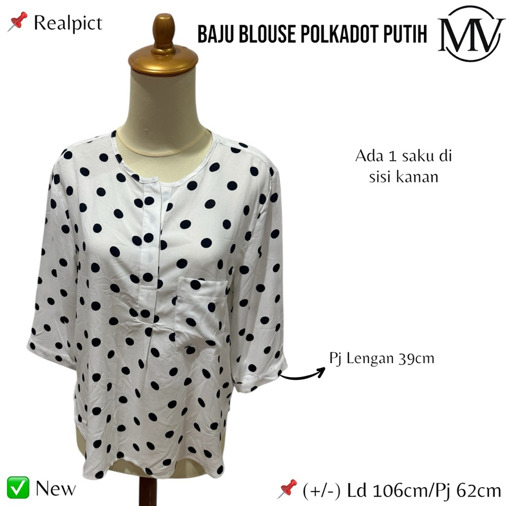 Baju Blouse Polkadot Putih